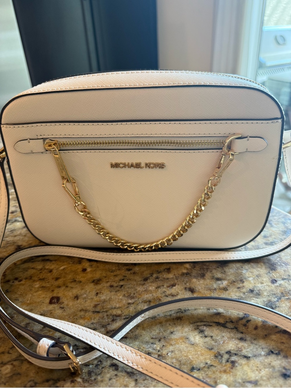 Michael Kors White Crossbody Bag with Gold Chain Detail